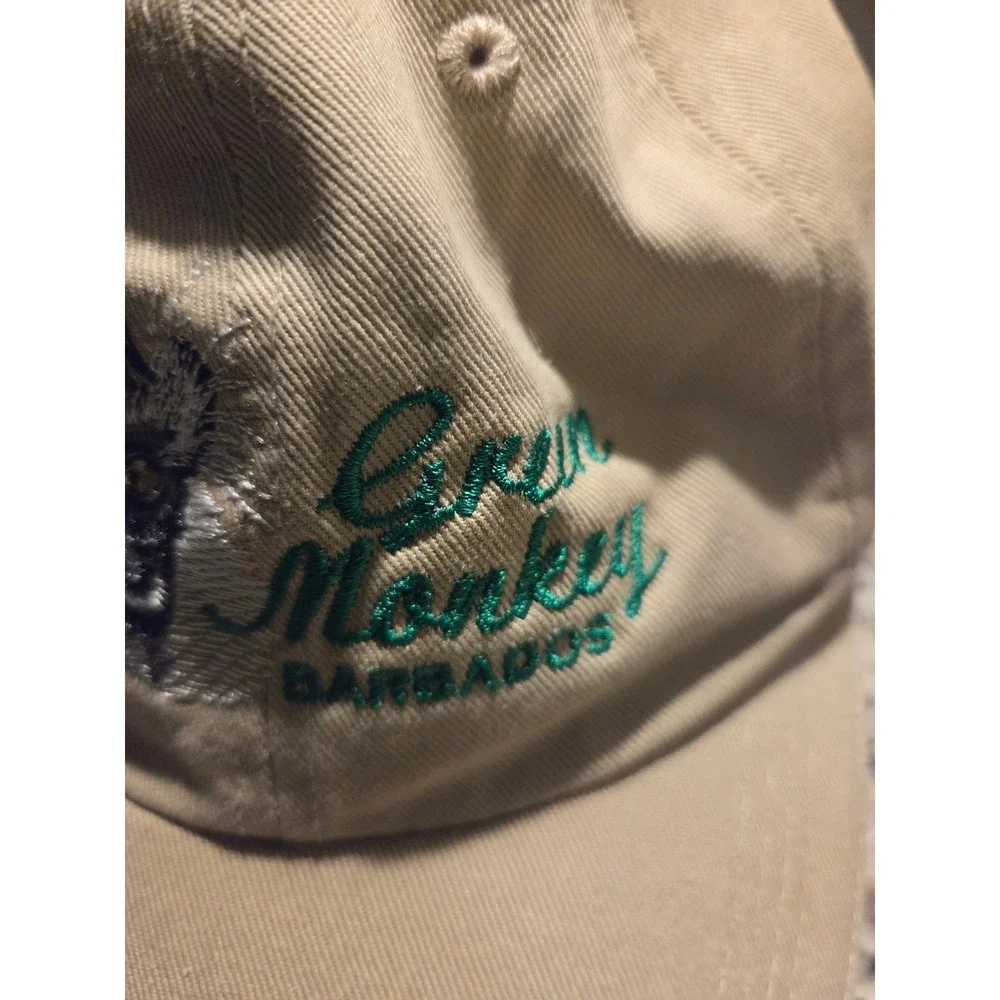 Hey Mon Barbados Green Monkey Embroidered Khaki Cotton Dad Hat Baseball Cap OSFA